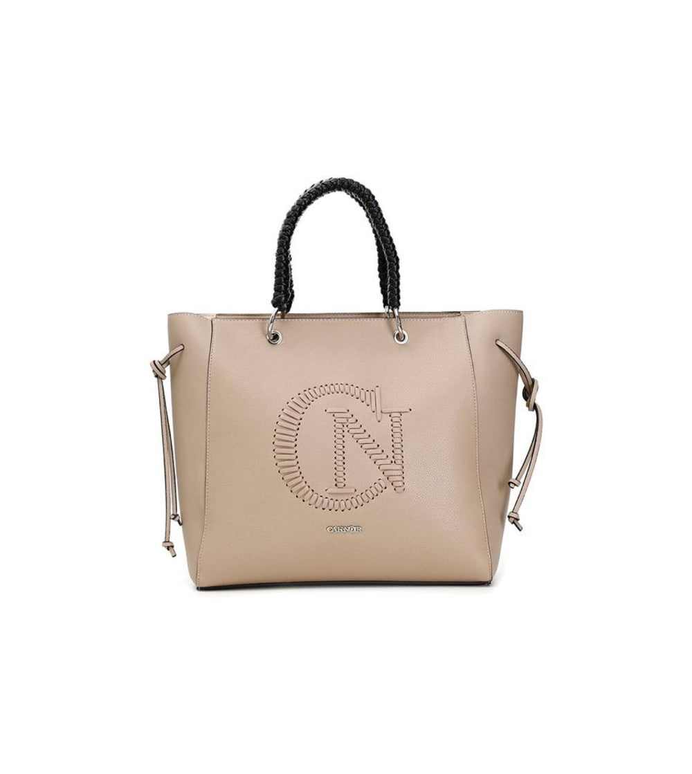 Borsa CafèNoir Shopper 2 Manici Intrecciati Logo Ricamato Beige YF0201