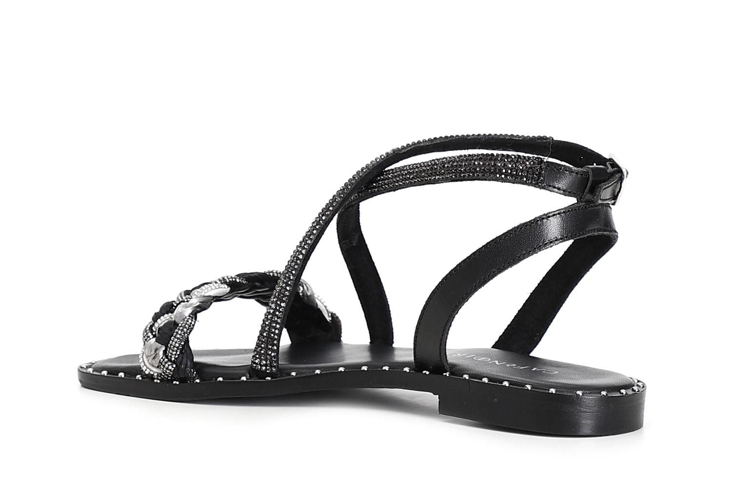 Sandali Cafènoir GE9120 Sandali incrocio fascia strass e raffia intrecciata.
