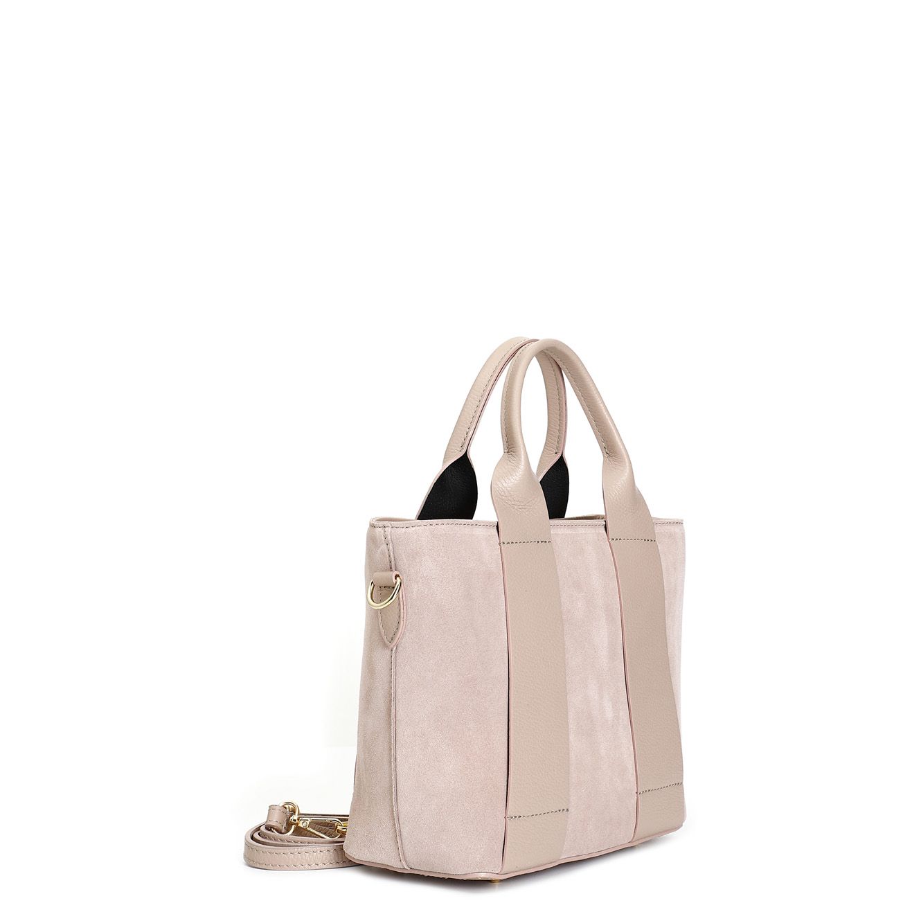 Borsa Cafènoir con manici tubolari in camoscio con rifiniture in pelle martellata nude XH0029