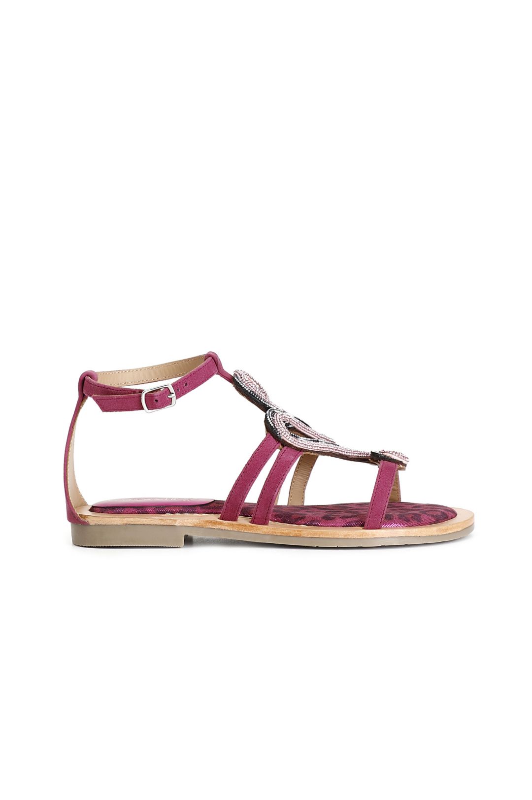 Sandali Cafènoir in camoscio e stampa maculata con accessorio strass multi fuxia GC5002