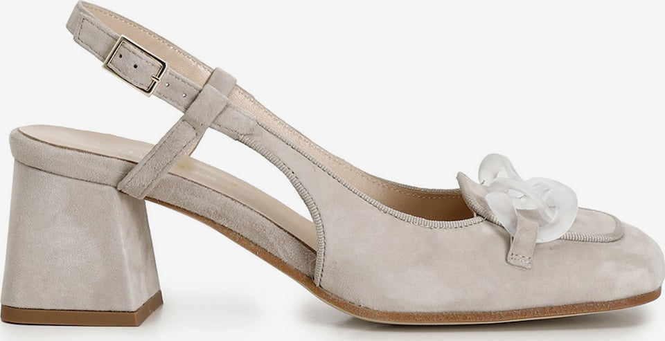 Slingback Cafènoir con tacco e punta squadrata, cinturino regolabile, in camoscio beige EL5050