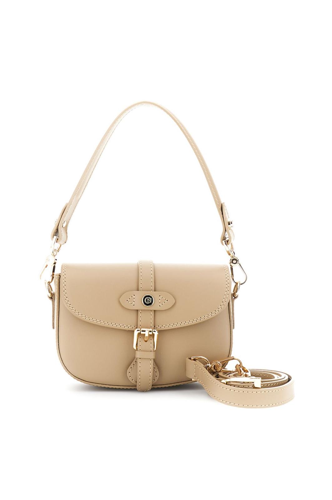 Borsa Cafènoir Pattina in pelle con tracolla corta, passante con rivetto smaltato e fibbia taupe OP1020