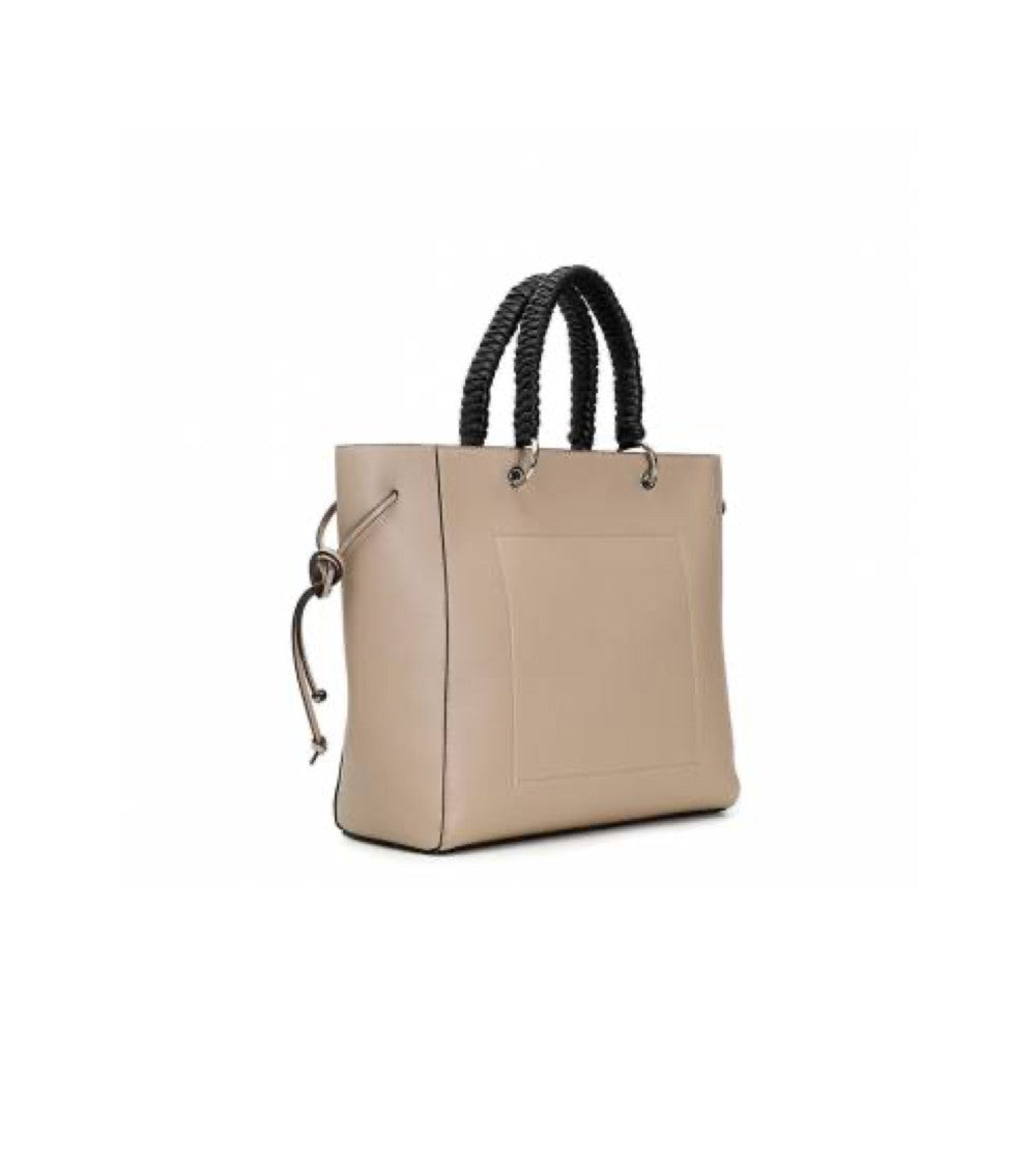 Borsa CafèNoir Shopper 2 Manici Intrecciati Logo Ricamato Beige