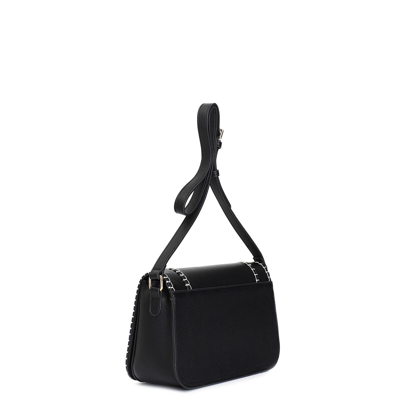 Borsa Cafènoir con pattina, motivo di infilatura, tracolla regolabile nero MC0808