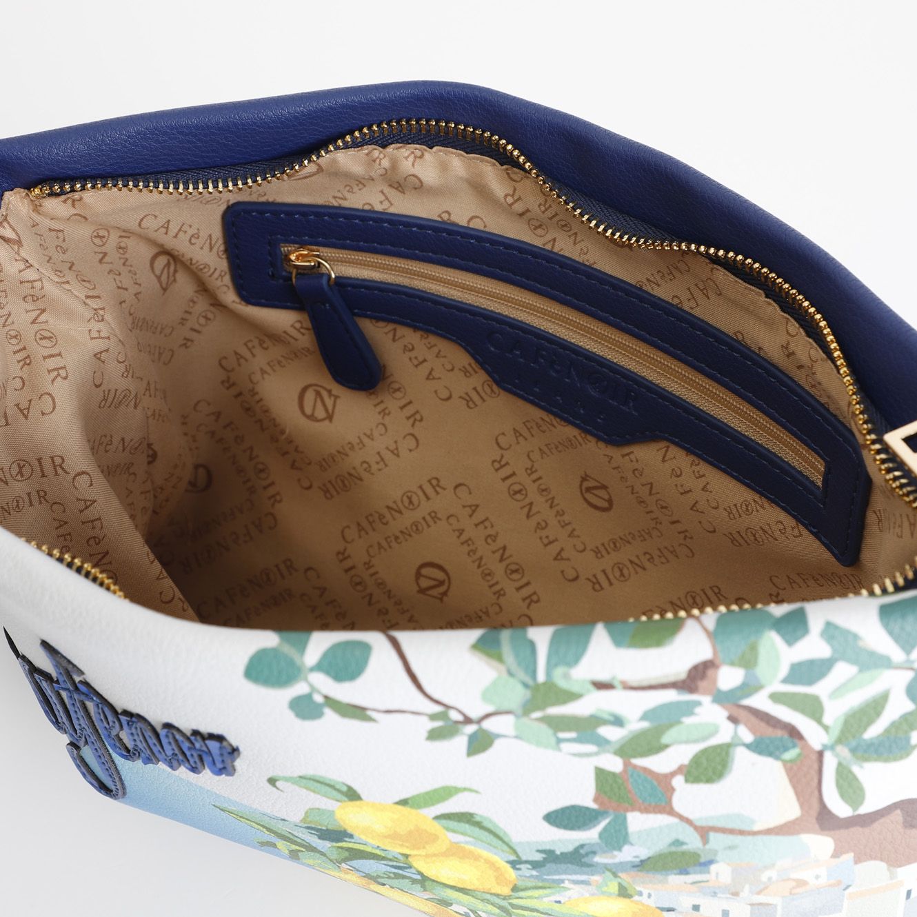 Borsa Cafènoir Pochette con stampa, manigliotto e tracolla removibile blu JB0013