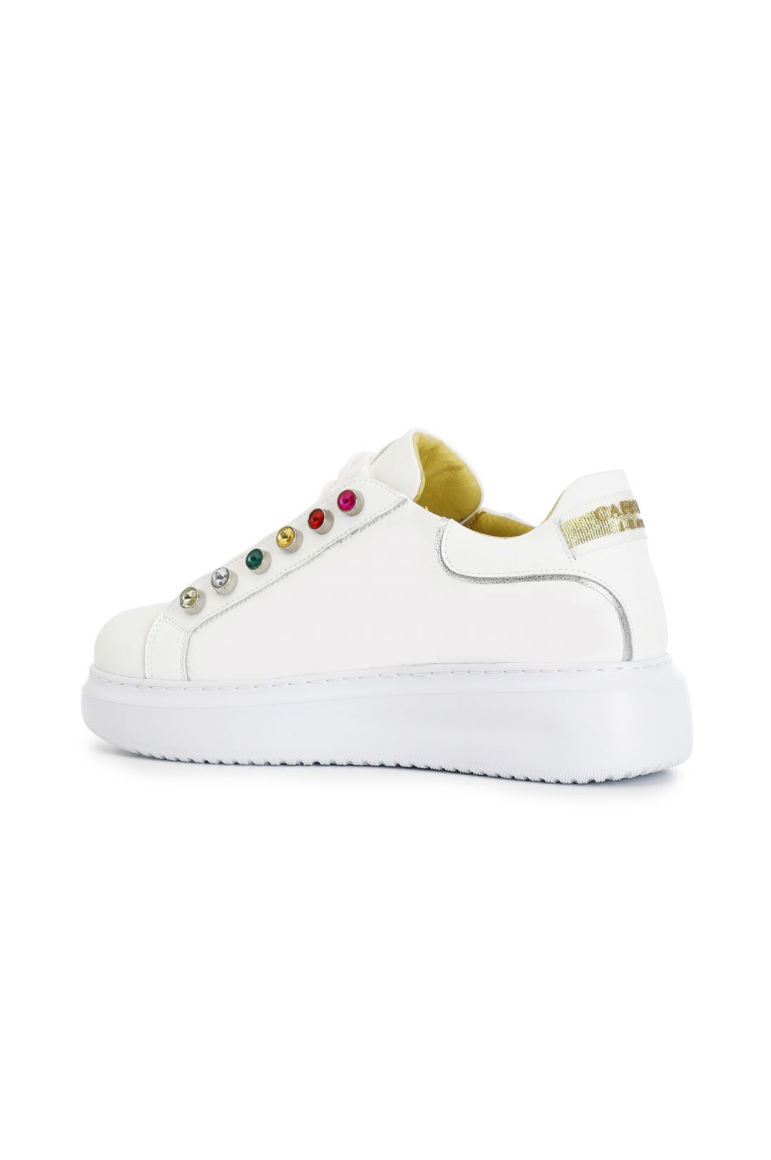 Sneakers Cafènoir con ricamo e strass colorati vera pelle DE1011