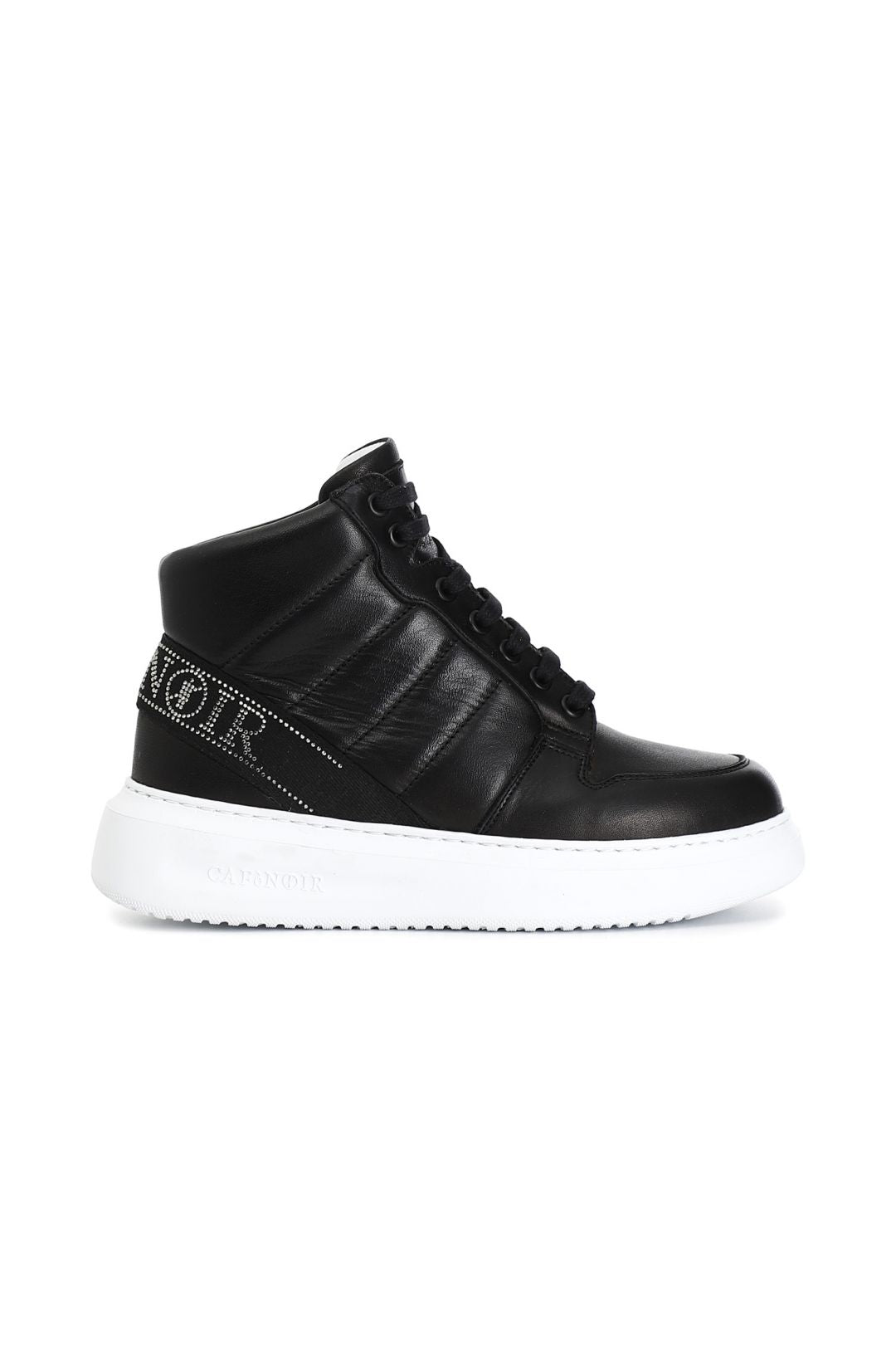 Sneakers alte in pelle con nastro logato con strass nero DE1007