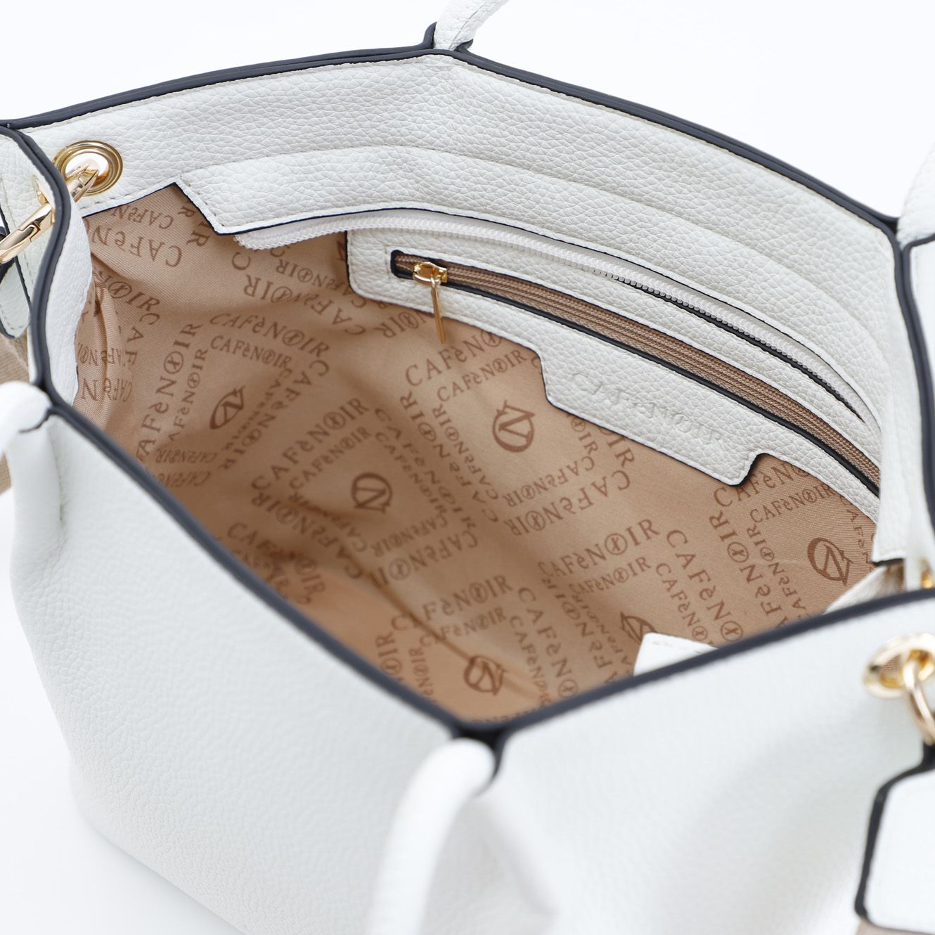 Borsa Cafènoir Tote in materiale con grana e tracolla removibile in nastro bianco YE0807
