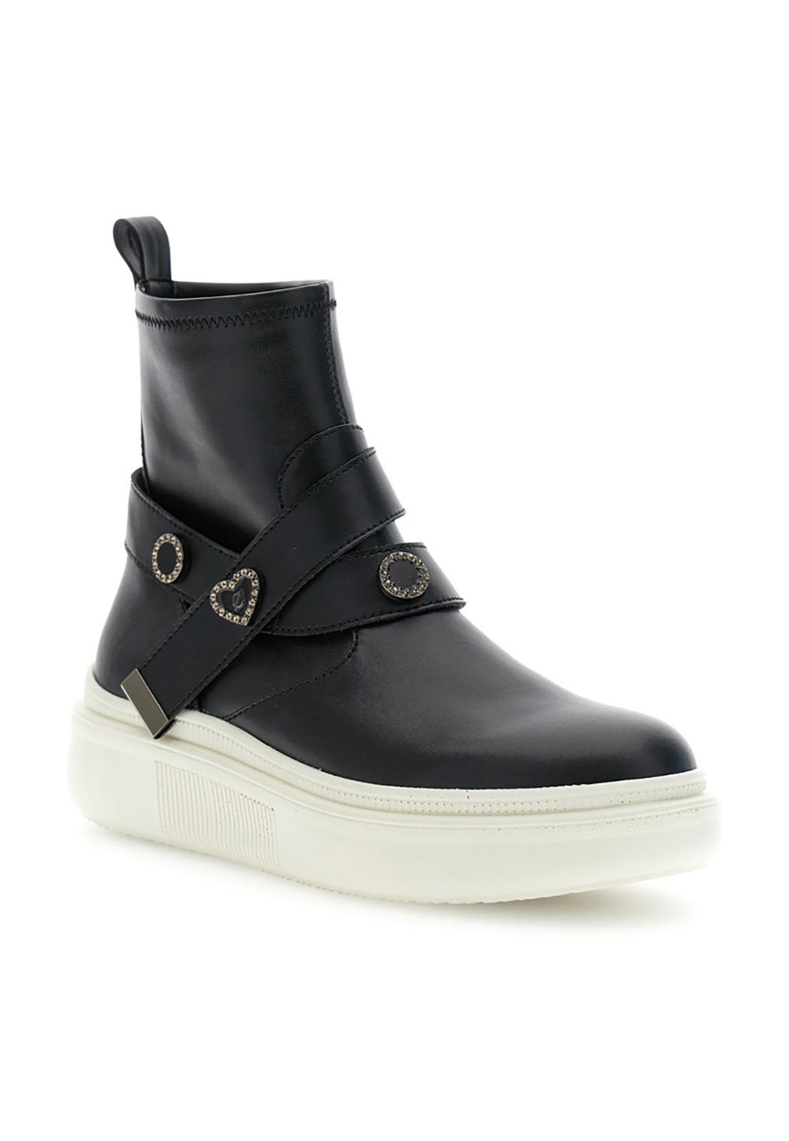 Tronchetti donna in pelle nera di CafèNoir con cinturino gioiello DS1016