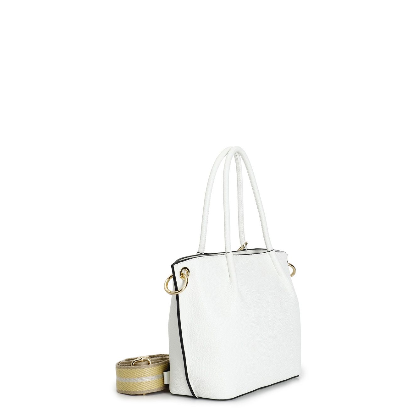 Borsa Cafènoir Tote in materiale con grana e tracolla removibile in nastro bianco YE0807