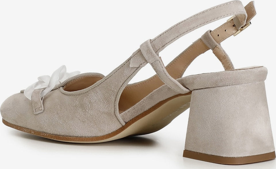 Slingback Cafènoir con tacco e punta squadrata, cinturino regolabile, in camoscio beige EL5050