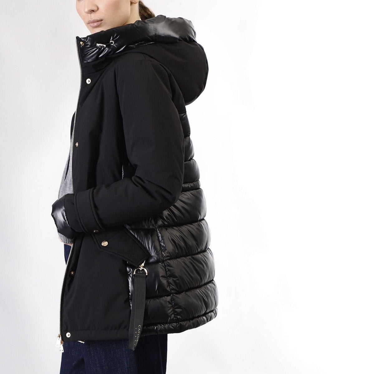 Parka imbottito CafèNoir bimateriale con cappuccio fisso JN0099