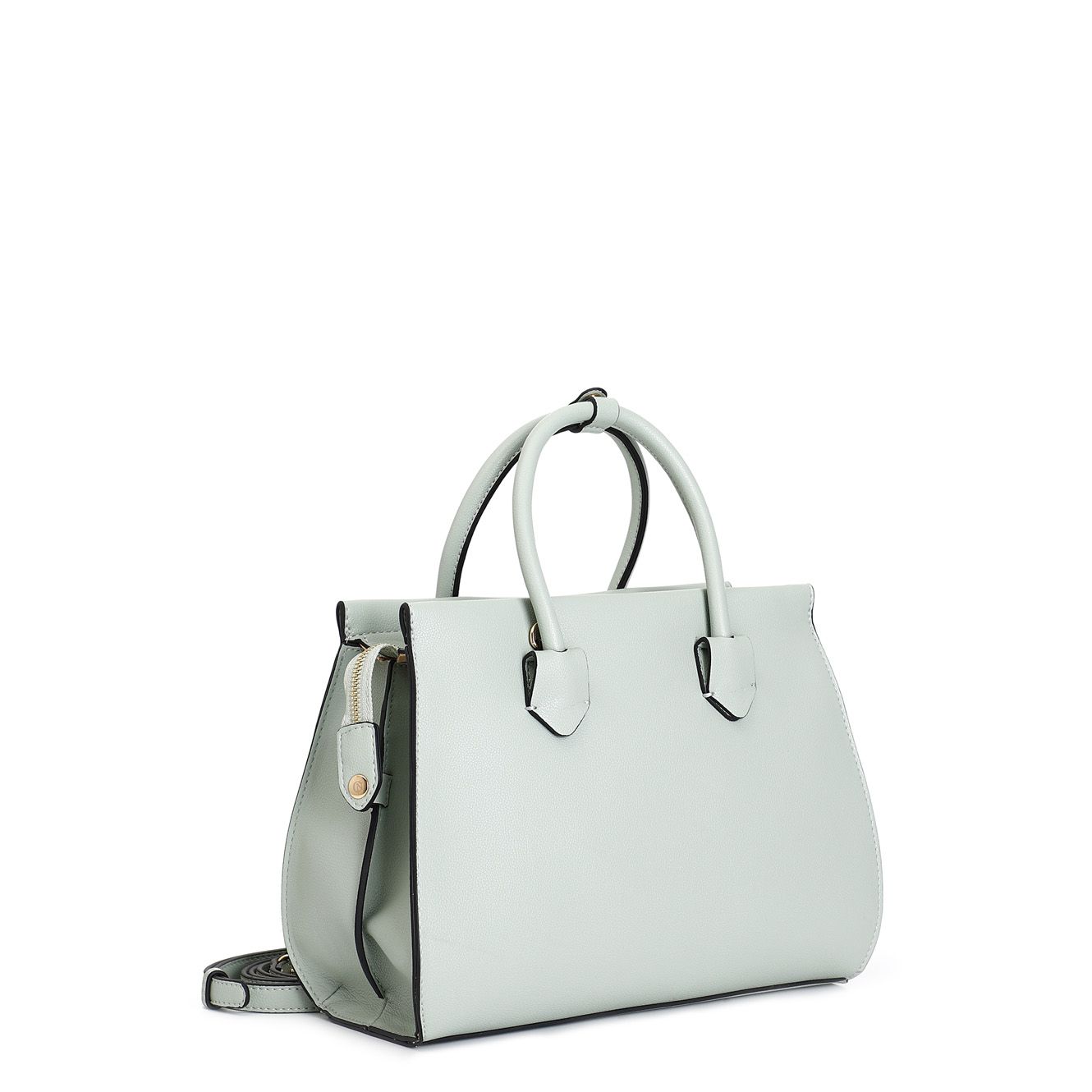 Borsa Cafènoir a mano con fibbiette, mini rivetti bicolore e tracolla removibile salvia NE0807