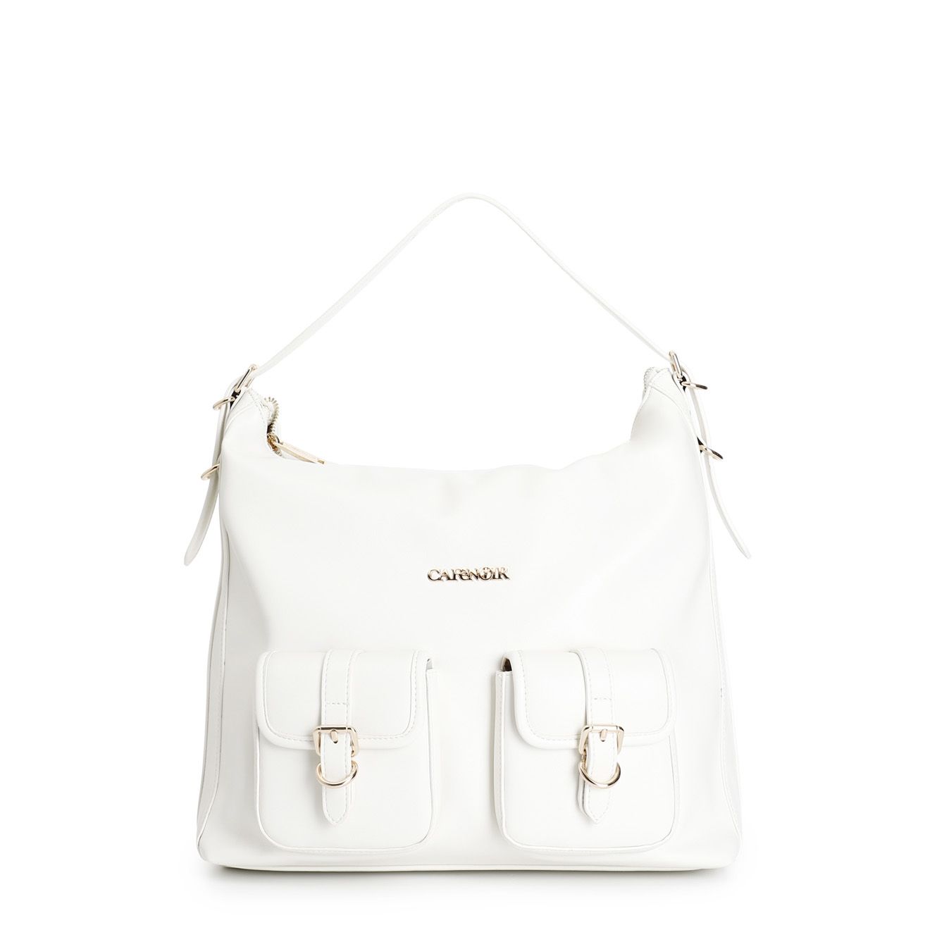 Borsa Cafènoir a spalla con tasche e logo laserato sulla tracolla bianco