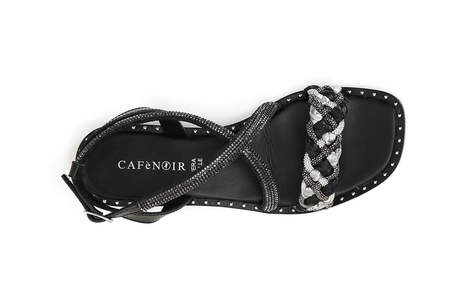Sandali Cafènoir GE9120 Sandali incrocio fascia strass e raffia intrecciata.