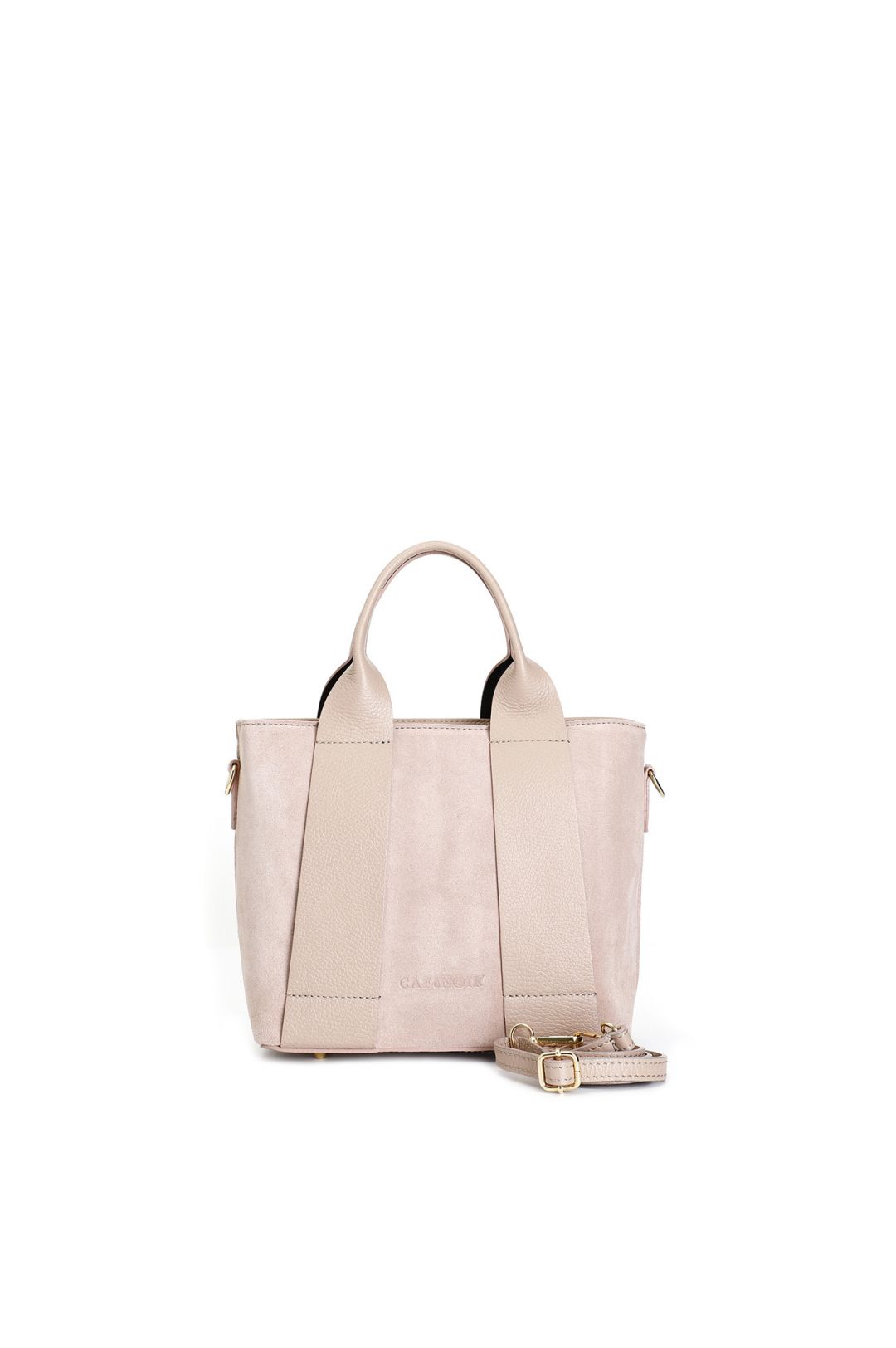 Borsa Cafènoir con manici tubolari in camoscio con rifiniture in pelle martellata nude XH0029