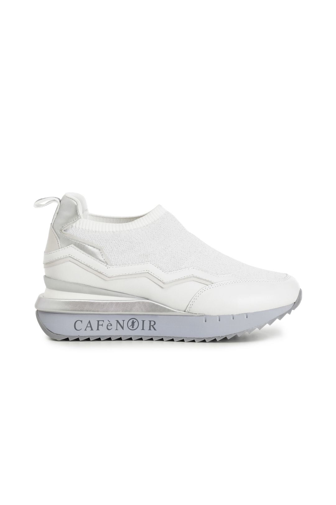 Sneakers Cafènoir slip on in tessuto lurex e pelle bianco DN9670