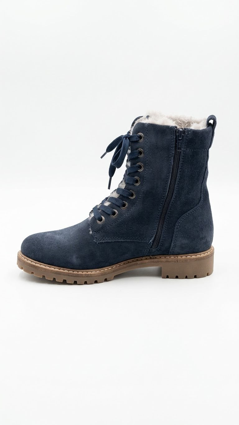 Anfibio parrotto in vera pelle scamosciata blu WH68H01