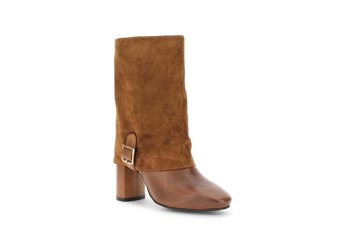 Tronchetto donna CafèNoir in pelle con maxi risvolto in bimateriale LB4403
