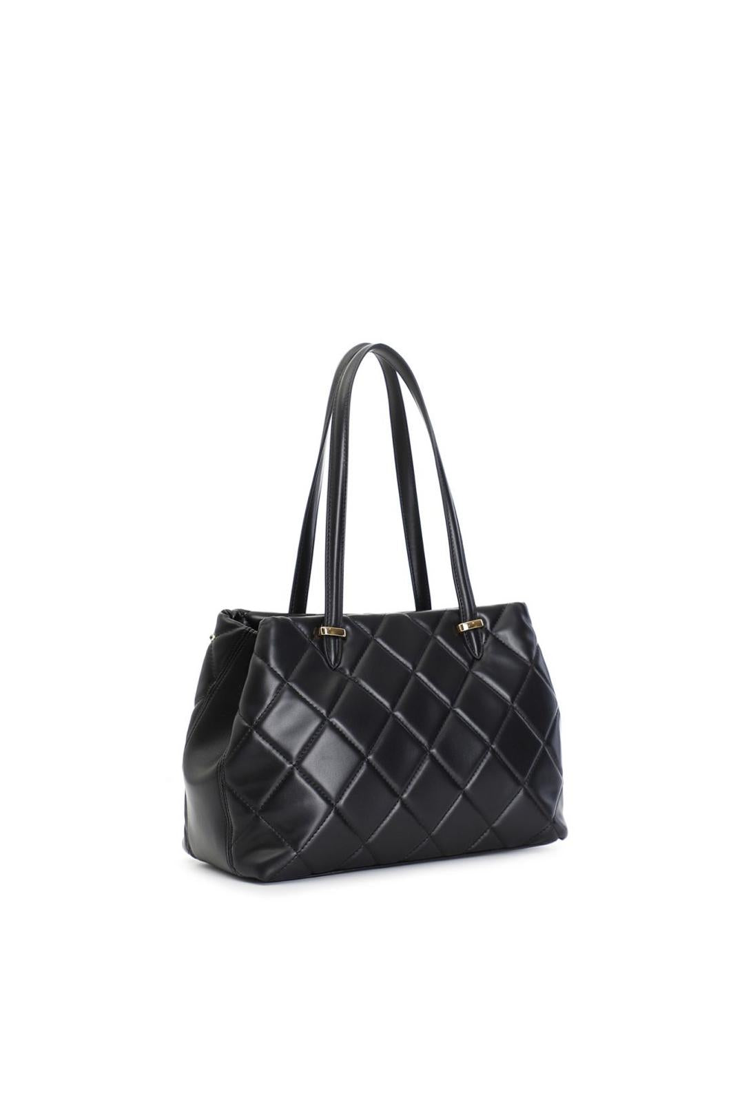 Borsa Tote CafeNoir con trapunta a rombi con applicazione di rivetti e logo bicolore nero NL0730