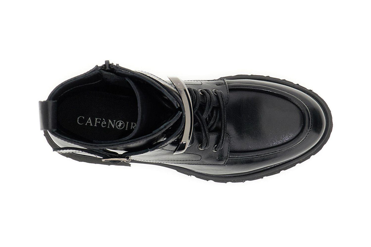Tronchetti allacciati in pelle con accessorio in metallo nero FR1001