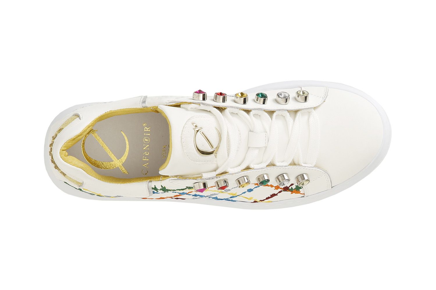 Sneakers Cafènoir con ricamo e strass colorati vera pelle DE1011