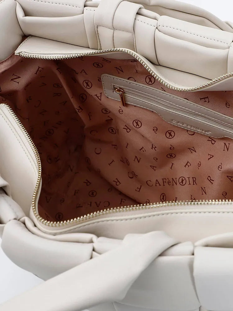 Borsa Cafènoir Shopping con intreccio grande e chiusura con zip gesso ZB0401