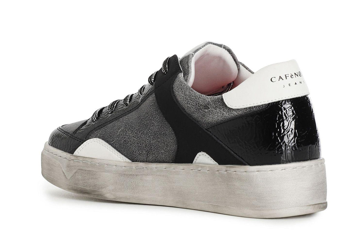 Sneakers da donna in pelle con lacci multi nero DA1032