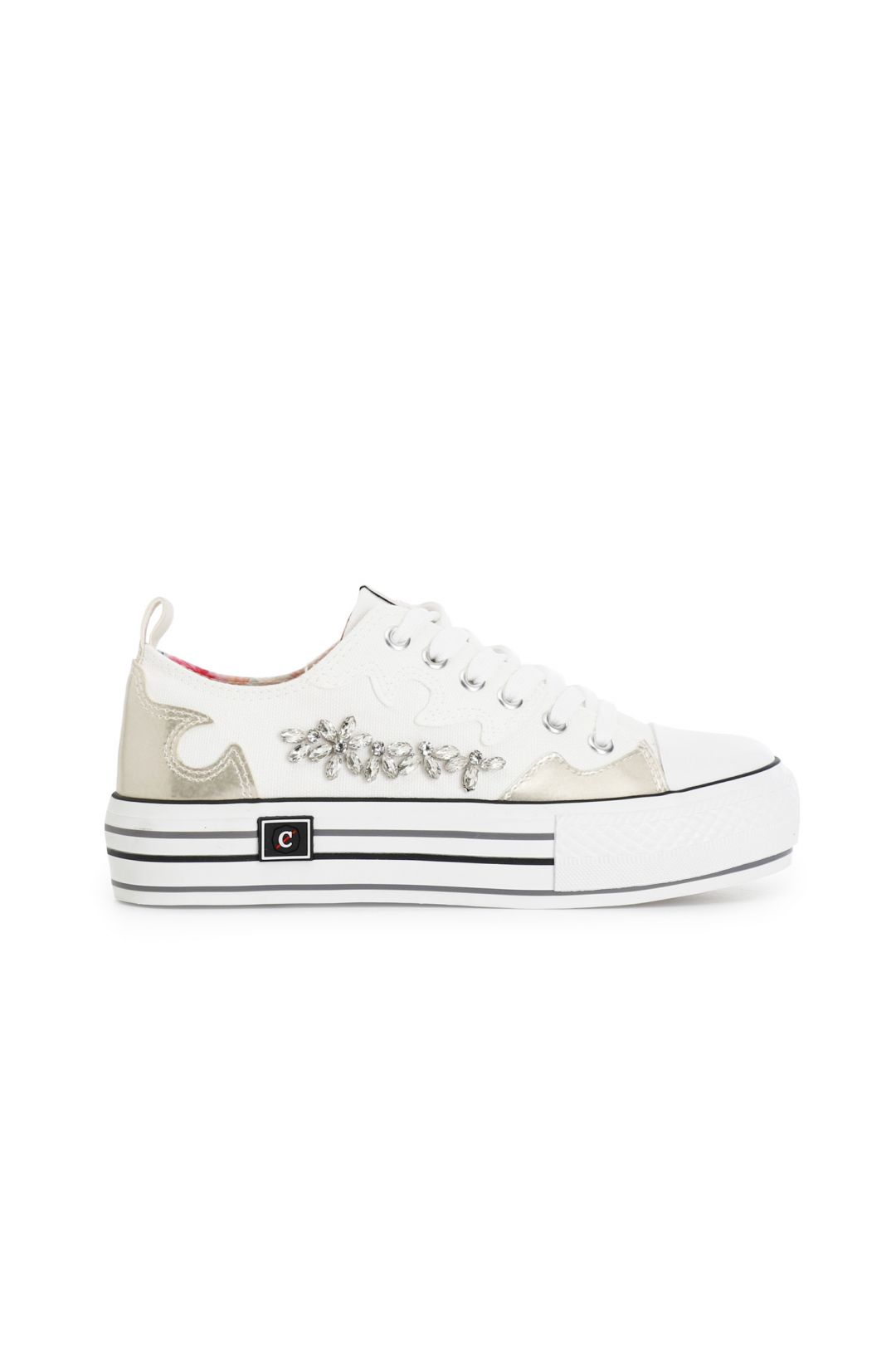 Sneakers Cafènoir in tessuto jeans con strass burro DM9128