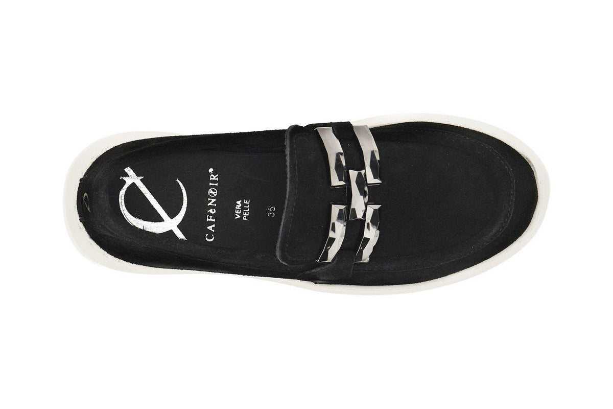 Mocassino da donna in pelle scamosciata con morsetto suola a cassetta nero DE5002