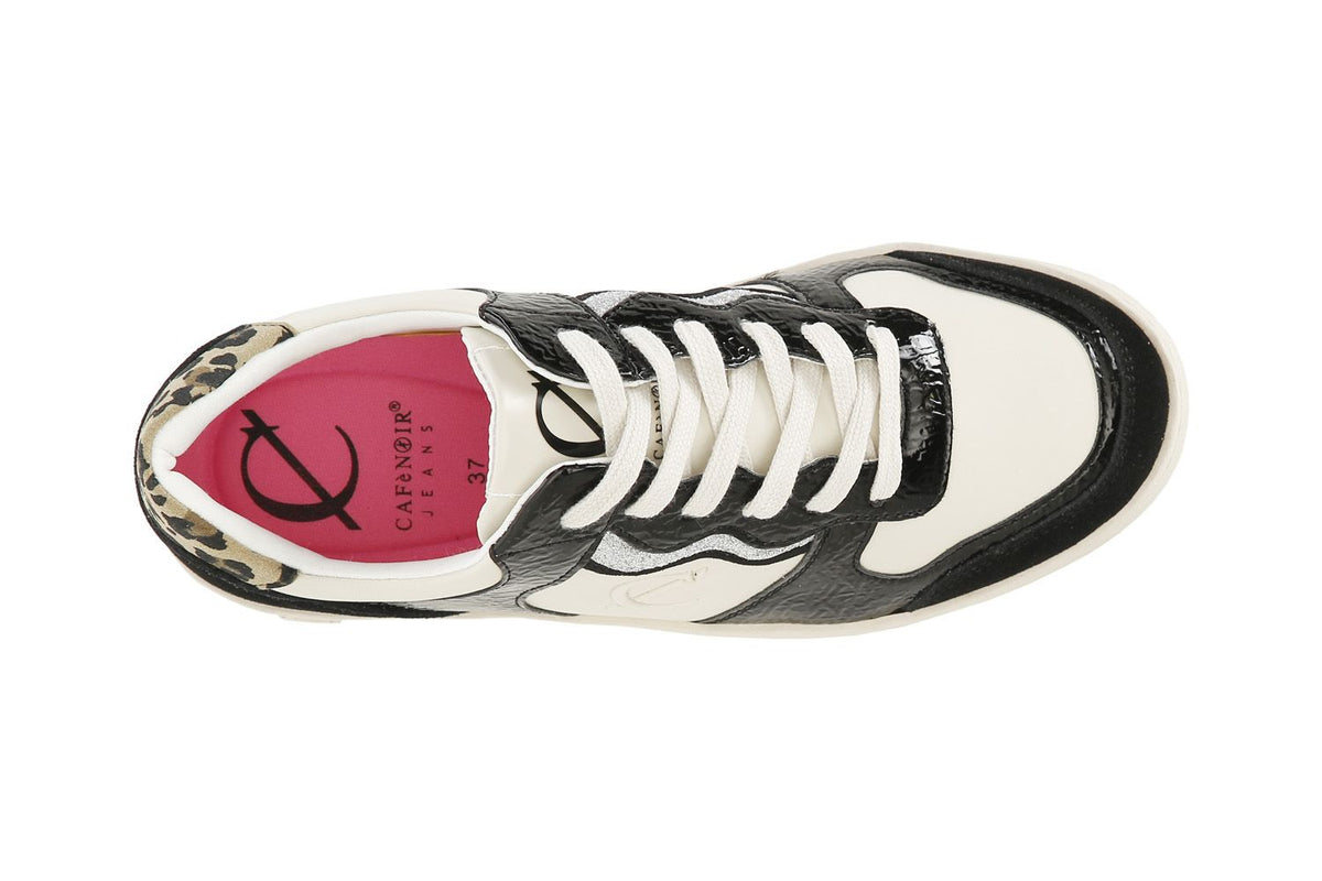 Sneakers bassa da donna effetto naplack e pelle nero beige DA9033