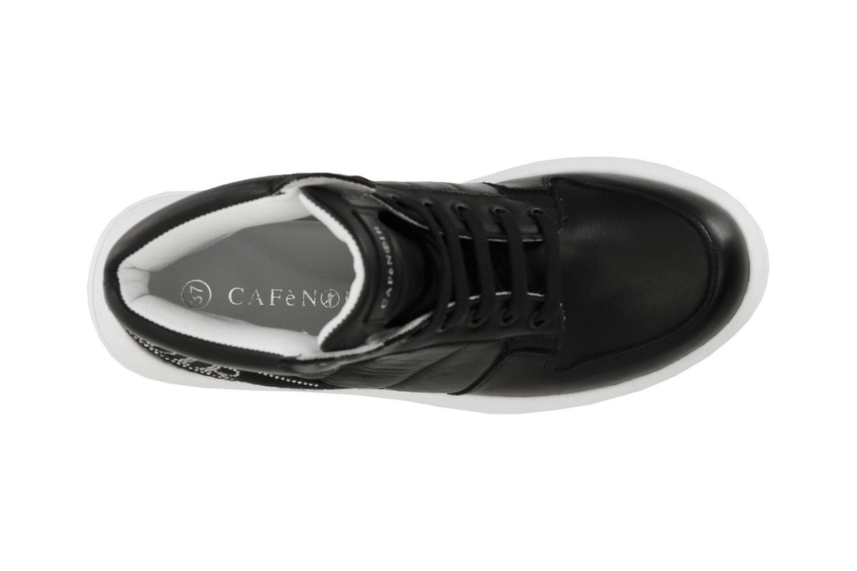 Sneakers alte in pelle con nastro logato con strass nero DE1007