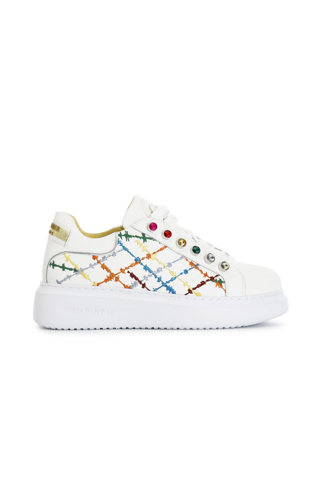 Sneakers Cafènoir con ricamo e strass colorati vera pelle DE1011
