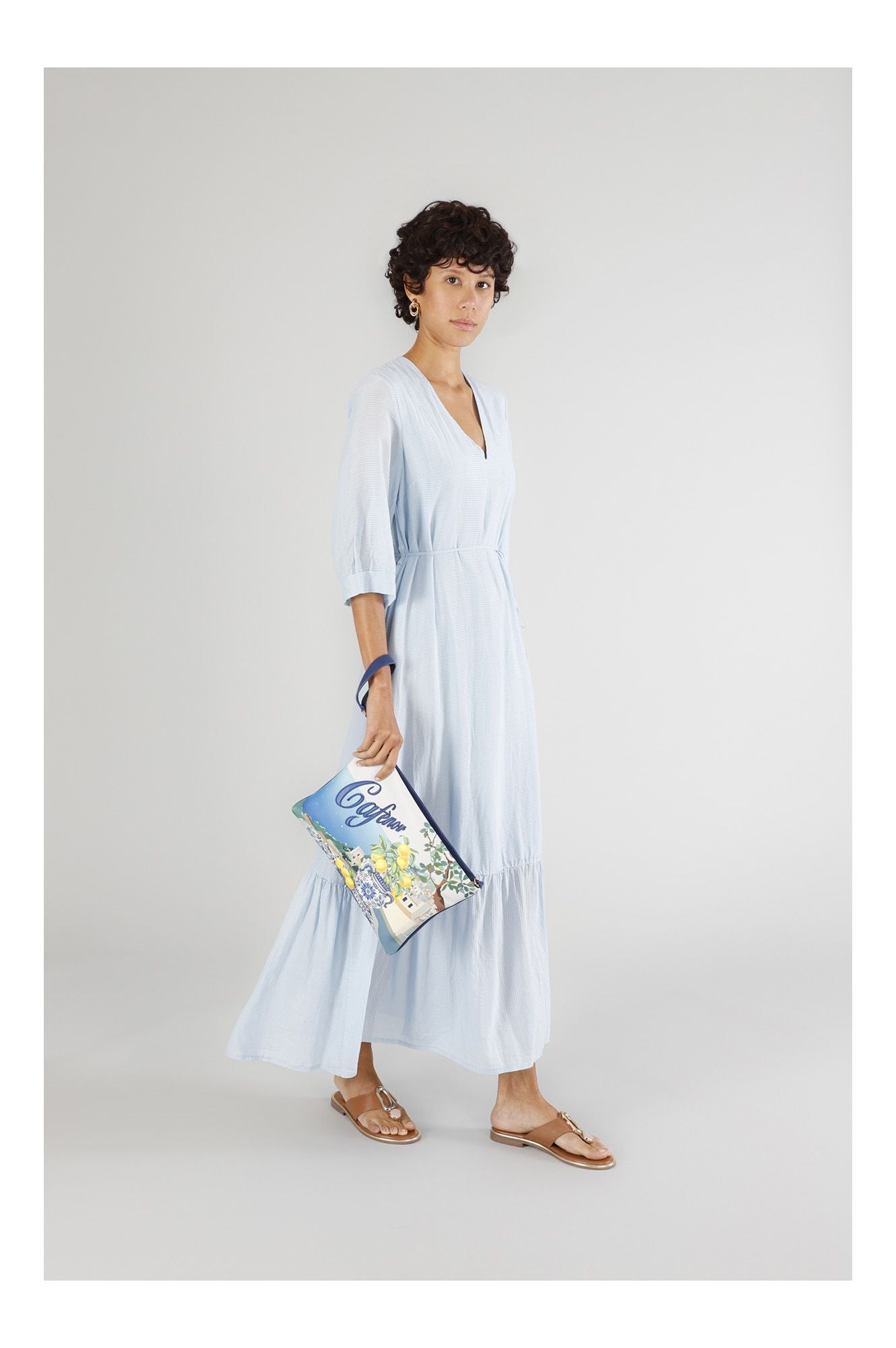 Borsa Cafènoir Pochette con stampa, manigliotto e tracolla removibile blu JB0013
