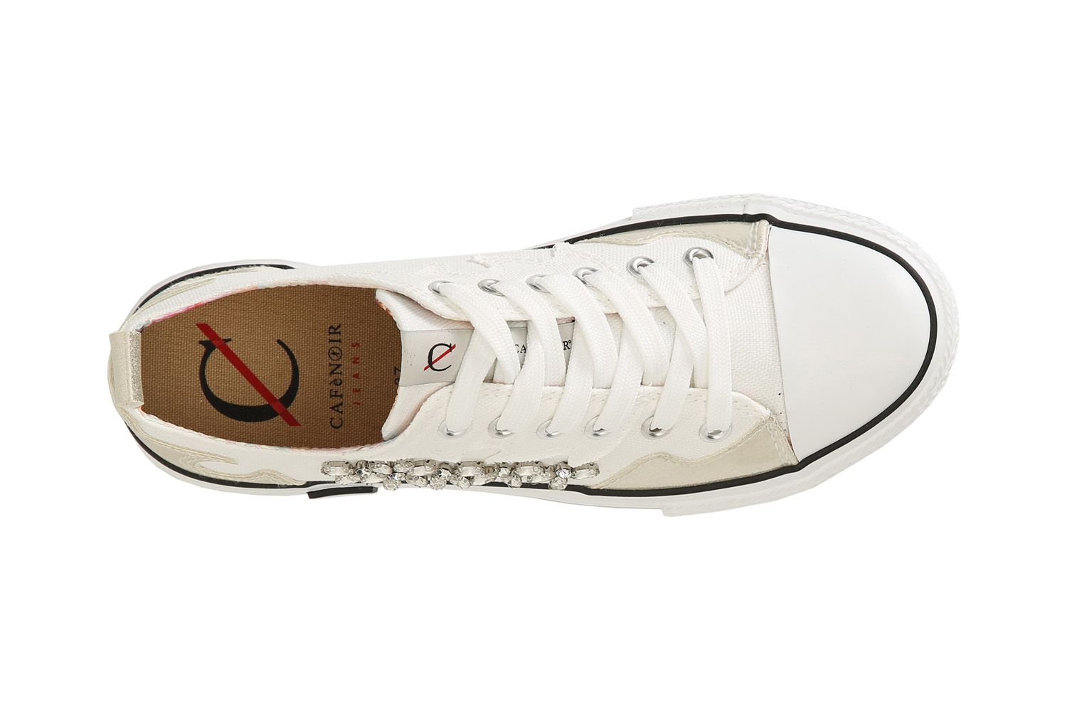 Sneakers Cafènoir in tessuto jeans con strass burro DM9128