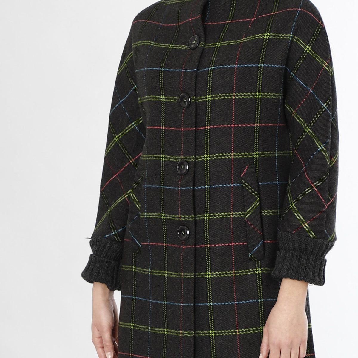 Cappotto lungo a quadri in tessuto mistolana JI0030