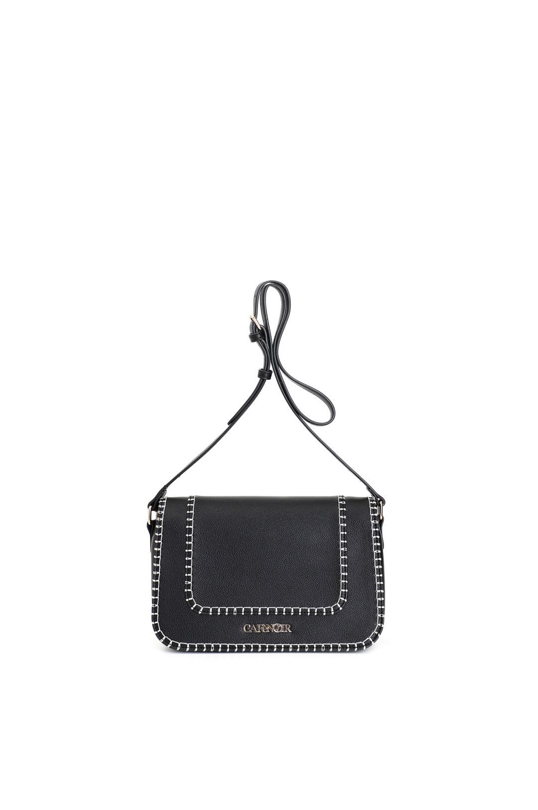 Borsa Cafènoir con pattina, motivo di infilatura, tracolla regolabile nero MC0808