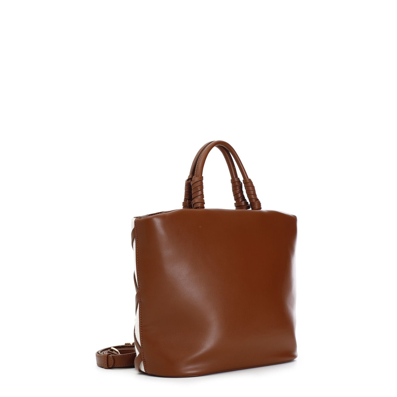 Borsa in tessuto con intreccio e borchiette naturale WD0611