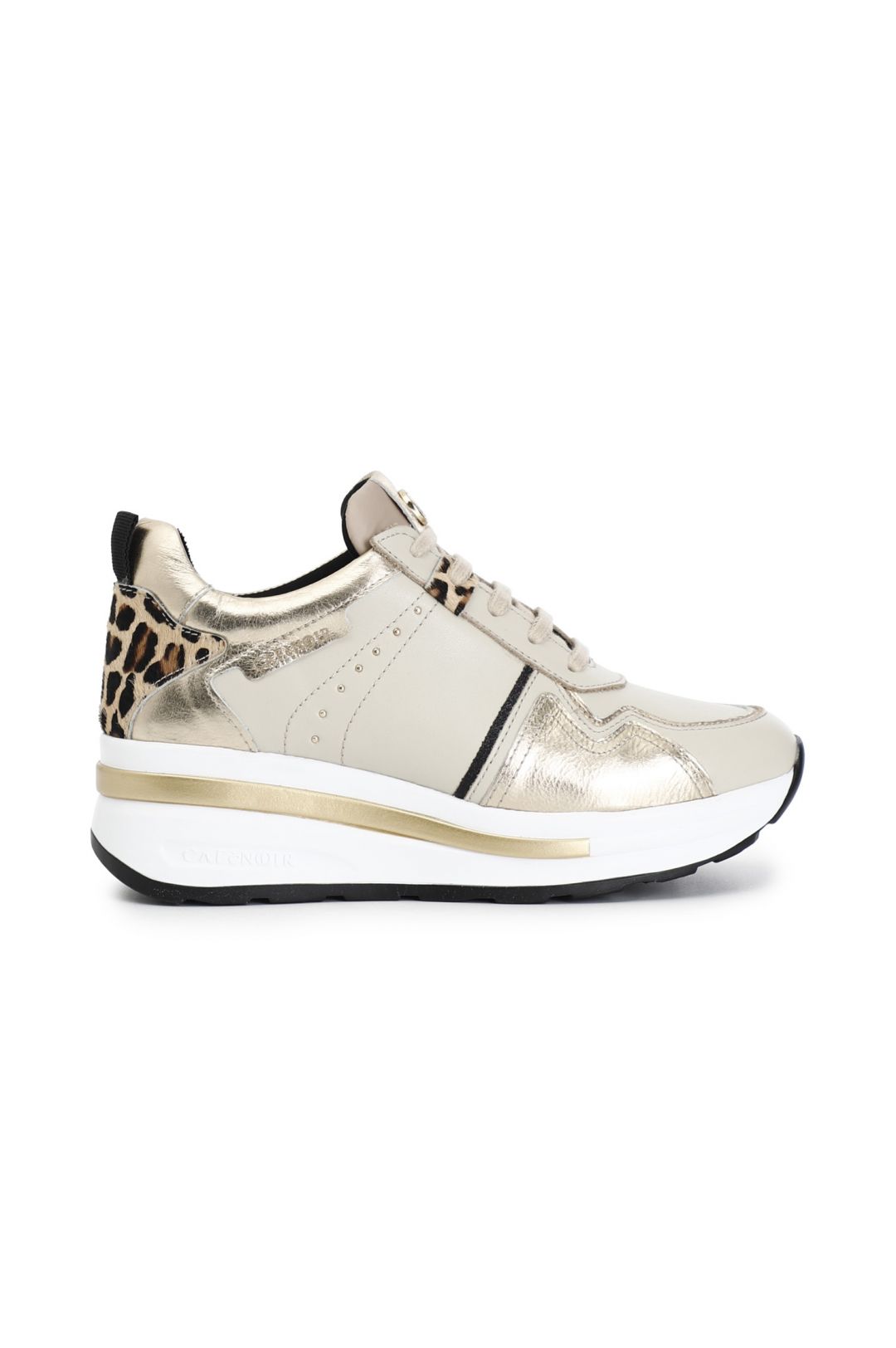 Sneakers Cafènoir beige con zeppa e dettagli animalier DN1005