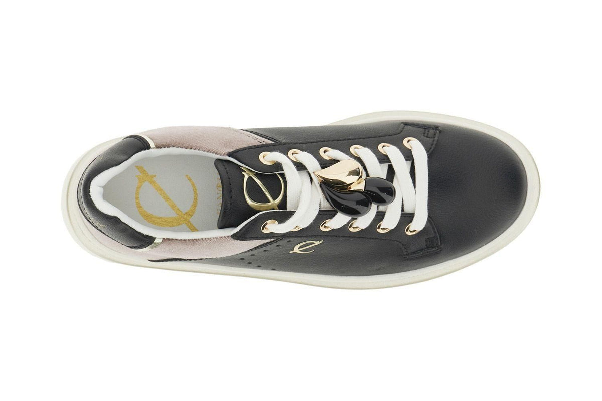 Sneakers allacciata in pelle di CafèNoir rivestita con inserto in velluto DS1005