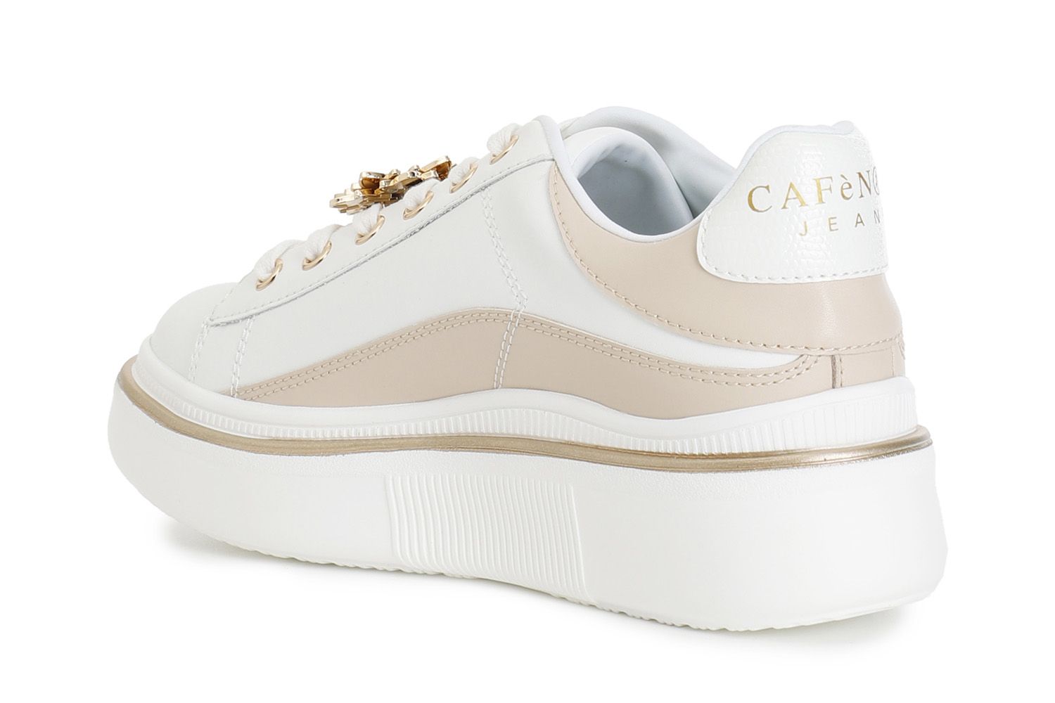 Sneakers bianca/nera Cafènoir in Vera pelle DS1013