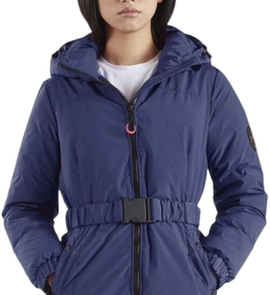 Piumino con cappuccio e cintura elastica JN0025