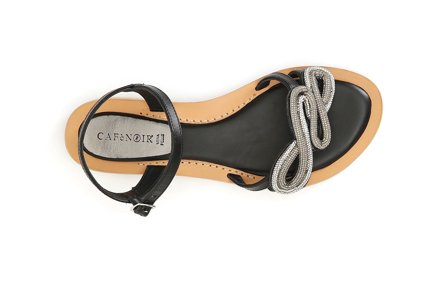 Sandali Cafènoir in nappa con accessorio strass nero GC4014